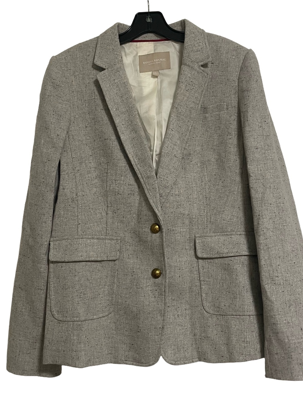 Banana Republic Wool Blend Light Gray Tweed Blazer with Gold Buttons